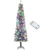 HOMCOM 7.5 ft Pre-Lit Pencil Christmas Tree, Artificial Christmas Tree with 220 Dual Color LED Lights and 519 Branch Tips
