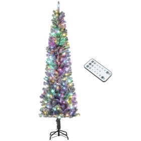 HOMCOM 7.5 ft Pre-Lit Pencil Christmas Tree, Artificial Christmas Tree with 220 Dual Color LED Lights and 519 Branch Tips