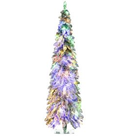 HOMCOM 6ft Tall Prelit Pencil Artificial Christmas Tree Holiday D√©cor with 407 Snow Flocked Branches, 250 Warm White or Colorful LED Lights