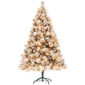 HOMCOM 6.5 ft Pre-Lit Artificial Christmas Tree with 350 Clear Lights and 1107 Tips, Snow Flocked Christmas Tree with Metal Stand