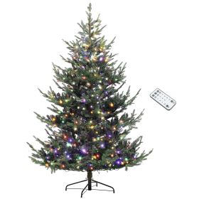 HOMCOM 7.5 ft Prelit Christmas Tree, Nordic Pine Artificial Christmas Tree with 300 Dual Color LED Lights and 1218 Branch Tips