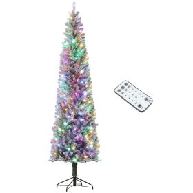 HOMCOM 9 ft Pre-Lit Pencil Christmas Tree, Artificial Christmas Tree with 310 Dual Color LED Lights and 895 Branch Tips