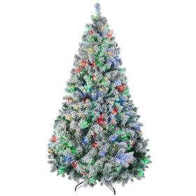 HOMCOM 6ft Tall Prelit Artificial Christmas Tree Holiday D√©cor with 607 Snow Flocked Branches, 350 Warm White or Colorful LED Lights, Steel Base