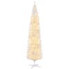 HOMCOM 8' Tall Pre-Lit Slim Noble Fir Artificial Christmas Tree with 300 Warm White LED Lights and 618 Tips, for Christmas Decoration, White