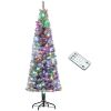 HOMCOM 6 ft Pre-Lit Pencil Christmas Tree, Artificial Christmas Tree with 170 Dual Color LED Lights and 429 Branch Tips