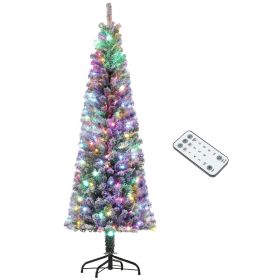 HOMCOM 6 ft Pre-Lit Pencil Christmas Tree, Artificial Christmas Tree with 170 Dual Color LED Lights and 429 Branch Tips