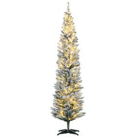 HOMCOM 7' Tall Pre-Lit Slim Noble Fir Artificial Christmas Tree with 210 Warm White LED Lights and 499 Tips, for Christmas Decoration, Green