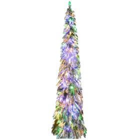 HOMCOM 7ft Tall Prelit Pencil Artificial Christmas Tree Holiday D√©cor with 534 Snow Flocked Branches, 350 Warm White or Colorful LED Lights