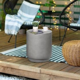 Round Side Table, Lightweight Accent Table with Concrete Finish, Nightstand with 4 Adjustable Feet for Indoor, Outdoor, Light Grey