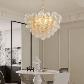 27.5-Inch Gold Pendant Light Chandelier with Threaded Clear Glass Globe Shade