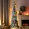 HOMCOM 6ft Tall Prelit Pencil Artificial Christmas Tree Holiday D√©cor with 407 Snow Flocked Branches, 250 Warm White or Colorful LED Lights