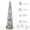 HOMCOM 7ft Tall Prelit Pencil Artificial Christmas Tree Holiday D√©cor with 534 Snow Flocked Branches, 350 Warm White or Colorful LED Lights