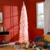 HOMCOM 8' Tall Pre-Lit Slim Noble Fir Artificial Christmas Tree with 300 Warm White LED Lights and 618 Tips, for Christmas Decoration, Pink