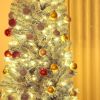 HOMCOM 7.5 ft Pre-Lit Pencil Christmas Tree, Artificial Christmas Tree with 220 Dual Color LED Lights and 519 Branch Tips