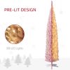 HOMCOM 8' Tall Pre-Lit Slim Noble Fir Artificial Christmas Tree with 300 Warm White LED Lights and 618 Tips, for Christmas Decoration, Pink