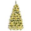 6FT Pre-Lit Spruce Snow Flocked Christmas Tree with Pine Cones, Artificial Xmas Tree with 403 Branch Tips,Mixed PE & PVC Branches