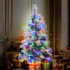 4FT Pre-Lit Spruce Snow Flocked Christmas Tree with Pine Cones, Artificial Xmas Tree with 170 Branch Tips,Mixed PE & PVC Branches