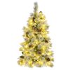 4FT Pre-Lit Spruce Snow Flocked Christmas Tree with Pine Cones, Artificial Xmas Tree with 170 Branch Tips,Mixed PE & PVC Branches