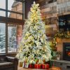7.5FT Pre-Lit Spruce Snow Flocked Christmas Tree, Artificial Hinged Xmas Tree with 350 Multi-Color LED Lights, 8 Flashing Modes &1389 Snow Branch Tips