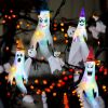 4Pcs Halloween Ghosts With Witch Hats Windsocks Hanging Decoration With Colorful LED Light Outdoor Flag Wind Socks Halloween Party Decoration For Yard