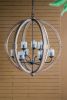 9- Light Globe Wood Chandelier Hanging Light Fixture with Adjustable Chain