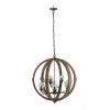 9- Light Globe Wood Chandelier Hanging Light Fixture with Adjustable Chain