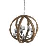 9- Light Globe Wood Chandelier Hanging Light Fixture with Adjustable Chain