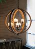 9- Light Globe Wood Chandelier Hanging Light Fixture with Adjustable Chain
