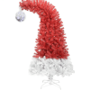 6FT Hinged Fir Artificial Fir Bent Top Christmas Tree, Xmas Tree Bendable Santa Hat Style Christmas Tree Holiday Decoration,1250 Branch Tips