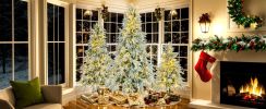 6FT Pre-Lit Spruce Snow Flocked Christmas Tree, Artificial Hinged Xmas Tree with 300 Multi-Color LED Lights, 8 Flashing Modes &790 Snow Branch Tips