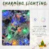 4FT Pre-Lit Spruce Snow Flocked Christmas Tree with Pine Cones, Artificial Xmas Tree with 170 Branch Tips,Mixed PE & PVC Branches