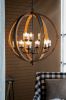 9- Light Globe Wood Chandelier Hanging Light Fixture with Adjustable Chain