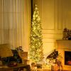 HOMCOM 7' Tall Pre-Lit Slim Noble Fir Artificial Christmas Tree with 210 Warm White LED Lights and 499 Tips, for Christmas Decoration, Green