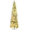 HOMCOM 6ft Tall Prelit Pencil Artificial Christmas Tree Holiday D√©cor with 407 Snow Flocked Branches, 250 Warm White or Colorful LED Lights