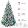 HOMCOM 7.5ft Tall Prelit Artificial Christmas Tree Holiday D√©cor with 1149 Snow Flocked Branches, 550 Warm White or Colorful LED Lights, Steel Base