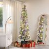 HOMCOM 7.5 ft Pre-Lit Pencil Christmas Tree, Artificial Christmas Tree with 220 Dual Color LED Lights and 519 Branch Tips