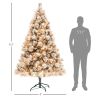 HOMCOM 6.5 ft Pre-Lit Artificial Christmas Tree with 350 Clear Lights and 1107 Tips, Snow Flocked Christmas Tree with Metal Stand