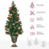 HOMCOM Prelit Holiday Christmas 4-Piece Set, Garland Wreath and Set of 2 Entrance Trees with Warm White LED Lights, Red Berries, Pine Cones, Green