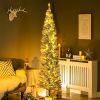 HOMCOM 7' Tall Pre-Lit Slim Noble Fir Artificial Christmas Tree with 210 Warm White LED Lights and 499 Tips, for Christmas Decoration, Green