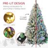 HOMCOM 6ft Tall Prelit Artificial Christmas Tree Holiday D√©cor with 607 Snow Flocked Branches, 350 Warm White or Colorful LED Lights, Steel Base