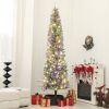 HOMCOM 9 ft Pre-Lit Pencil Christmas Tree, Artificial Christmas Tree with 310 Dual Color LED Lights and 895 Branch Tips