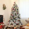 HOMCOM 6.5 ft Pre-Lit Artificial Christmas Tree with 350 Clear Lights and 1107 Tips, Snow Flocked Christmas Tree with Metal Stand
