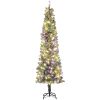 HOMCOM 7.5 ft Pre-Lit Pencil Christmas Tree, Artificial Christmas Tree with 220 Dual Color LED Lights and 519 Branch Tips