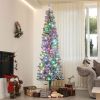 HOMCOM 7.5 ft Pre-Lit Pencil Christmas Tree, Artificial Christmas Tree with 220 Dual Color LED Lights and 519 Branch Tips