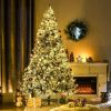 HOMCOM 7.5ft Tall Prelit Artificial Christmas Tree Holiday D√©cor with 1149 Snow Flocked Branches, 550 Warm White or Colorful LED Lights, Steel Base