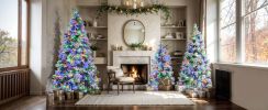4FT Pre-Lit Spruce Snow Flocked Christmas Tree with Pine Cones, Artificial Xmas Tree with 170 Branch Tips,Mixed PE & PVC Branches