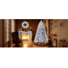 6FT Snow Flocked Christmas Tree Pre Lit Set With Tree Garland Wreath,Artificial Hinged Xmas Tree With Colorful LED Lights8 Lighting Modes, Pine Cones