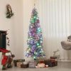HOMCOM 6 ft Pre-Lit Pencil Christmas Tree, Artificial Christmas Tree with 170 Dual Color LED Lights and 429 Branch Tips