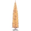HOMCOM 8' Tall Pre-Lit Slim Noble Fir Artificial Christmas Tree with 300 Warm White LED Lights and 618 Tips, for Christmas Decoration, Pink