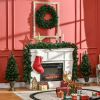 HOMCOM Prelit Holiday Christmas 4-Piece Set, Garland Wreath and Set of 2 Entrance Trees with Warm White LED Lights, Red Berries, Pine Cones, Green